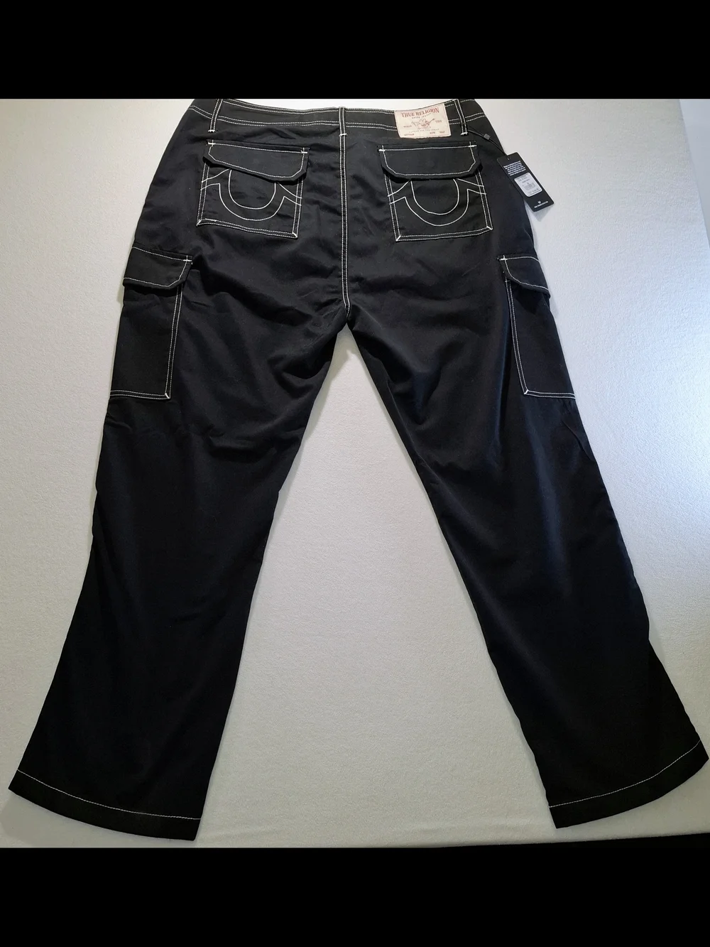 True Religion Black Cargo Pants with White Contrast Stitching